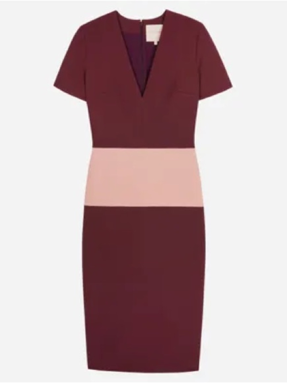 NWT ROKSANDA Colorblock Crepe V-Neck Midi Sheath Dress Burgundy Pink 14/US 10